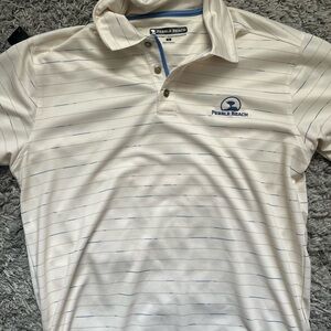 Pebble Beach Men's White Polo with Blue Stripes